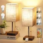 Bedside Table Lamp for Bedroom Nightstand, 3 14 Inch Gray Shade-Brown Base
