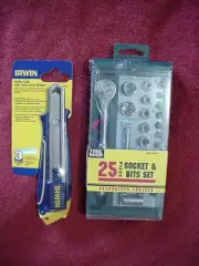 MENARDS TOOL SHOP RATCHET AND SOCKET SET AND KNIFE ALLNEW - SEALED PACKAGES