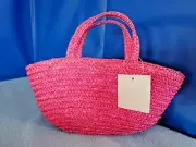 EASTER: PINK WICKER BAG Girl's Purse / Easter Basket Plastic Lined NEW