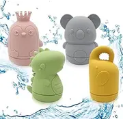 Melearch Baby Bath Toys, 4 Pcs Silicone Mold Free Bath Toys for Baby, Bathtub Toys for Toddlers 6-12 Months, Sensory Toys for Kids, Pool Beach Water Floating Toys for Boys Girls 1 2 3+ Year Olds, A