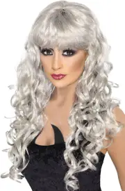 Glamour Siren Pale Grey Womens Long Curly Wig