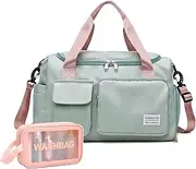 Small Gym Bag for Women, Waterproof Travel Duffle Bag Carry On Weekender Bag with Shoe Compartment & Wet Pocket, 05#Green, Fashion