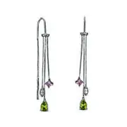 Pear-Shaped Peridot and Lab-Created Pink and White Sapphire Threader Earrings in Sterling Silver