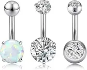[JESMODA] 14G 3/5PCS Belly Button Rings Stainless Steel Navel Dangling Rings Belly Dangle Rings Opal Clear CZ Navel Curved Barbell Long Belly Piercing Jewelry for Women 10MM Silver