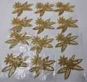 Lot of 12 Gold Flower Floral Beaded Sequined Sew-On Sewing Applique Craft VTG