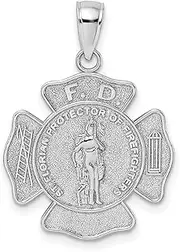 [JewelryWeb] 14ct White Gold F.d. Saint Florian Medal Maltese Religious Faith Cross Fire Dept. Measures 26x19.8mm Wide 0.8mm Thick