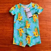 Bonds Baby George Giraffe Blue Button Stretchies Wondersuit Romper Size 1