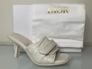 NIB $1,190 Dior White Quilted Leather Evolution Slide Sandals Heels 39.5 EUR