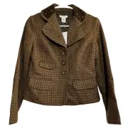 Sundance Blazer Jacket 100% Wool Plaid Studded Collared Brown P4 NWT