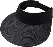 [Parliky] Sun Hat Face Cove Straw Visor Hat for Women Sun Protection Folding Comfortable for Ponytail Hair Black