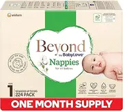 Beyond by BabyLove Nappies Size 1 (Up to 5kg) | 1 Month Supply 224 Pieces (4 x 56 Pack)