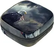Sanitary Napkin Storage Bag,Period Bag,Pad Bag,Eagle American Flag Cloudy Day,Period Pouch