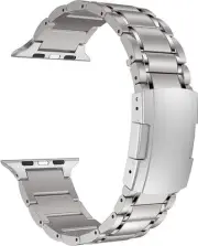 Titanium Band,Five-Piece Link Metal Bracelet with Tortoise Buckle