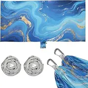 Blue and Gold Marblexture Camping Hammock with Hanging Rope Backyard Hammock for Outside Camping Essentials