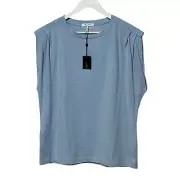 RAG & BONE TOP WOMENS LARGE THE SLUB PLEAT COTTON TANK BLUE CASUAL RELAXED NEW