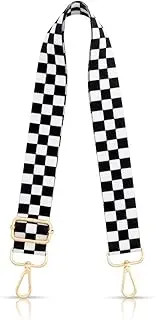 TANOSII Wide Purse Strap Adjustable Replacement Shoulder Crossbody Strap Handbag Strap, Black White Grid, Standard