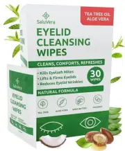 SaluVera Eyelid Wipes with Tea Tree and Aloe Vera | Eye Lid Cleaning Wipes fo...
