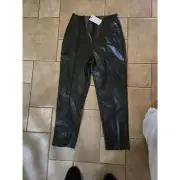 NWT River Faux Leather Black High Rise Cigarette Pant Side Zip Women's SZ8