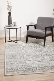 Rug Culture Silver & Off White Aztec Durable Rug