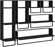 vidaXL Wall-Mounted Shelf Set: 6-Piece Floating Shelves with Bars in Black – Engineered Wood