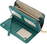 [GOIACII] Wallet for Women RFID ladies Credit Card Wallet Bifold Travel Wristlet Long Purse Embossed Flowers Leather, Teal, Classic