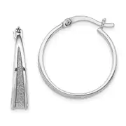 Sterling Silver Rh-Plate Enamel Glitter Fabric Tapered Round Hoop Earrings