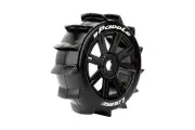 LOULT3249SB B-PADDLE 1/8 OFF-ROAD BUGGY TIRES, 17MM HEX, MOUNTED ON BLACK SPOKE