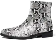 [Generic] Formal Boots for Men Ankle Boots Pattern Mid-Calf Block Heel Beige Color Pull On for Office Genuine Leather Ankle Boots