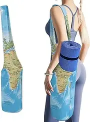 JKLQWH World Map Printed Yoga Mat Bag Long Tote with Pockets for Your Yoga Accessories Exercise Yoga Mat Carrier Holder Multi-Functional Storage Bag Holds Most Pilates Mats