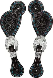 BLACK HOOF Floral Tooled American Leather With Buckstitch Design Breastcollar, Headstall, Spur Straps