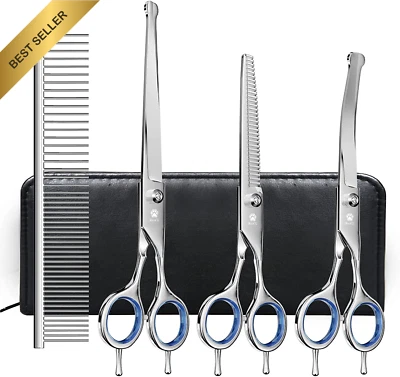 Professional Dog Grooming Scissors Set, Safety Round Tip, Thinning
