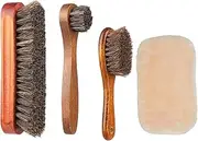 [Lirixus] 4 Pcs Horsehair Shine Shoes Brush Kit Polishing Applicator Cleaning Kit for Leather Shoes Boots Care Suede Cleaning with Shoe Cloth Glove