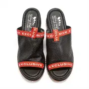 Women Spring Step Exclusive Black Leather Platform Slide Sandals