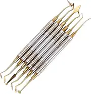 6pcs Stainless Steel Dental Filling Instrument, Dental Composite Glass Ionomer Amalgam Filling Instrument Kit (gold)