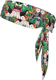 [YANYU] Tropical Birds and Plant Leaf Print Sports Head Tie Sweat Wicking Head Tie Quick Dry Adjustable for Men and Women