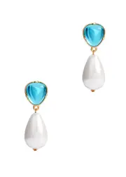 Kenneth Jay Lane Crystal and Pearl-embellished Drop Earrings - Aqua ONE SIZE