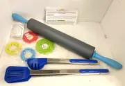 Prepology Adjustable Depth Non-Stick Rolling Pin Color Coded Discs, 2 Tongs NEW