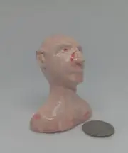 "Bald Man 3" Clay sculpture, hand made. Fired to Cone 5. Signed. Glazed.