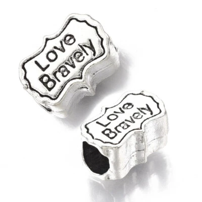 2 Large Hole Beads European Word Big Spacers Love Bravely Inspirational Jewelry
