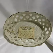 Lenox China Pierced Oval Wicker Basket 24K Gold Trim