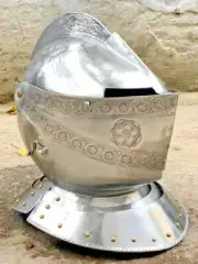 Medieval Close Knight Helmet Armet Helmet Ancient Close Knight Helmet With Stand