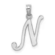 14K White Gold 14Kw Script Letter N Initial Pendant