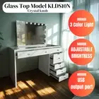 WHITE GLASS TOP MAKE-UP DRESSER TABLE WITH LED MIRROR WITH DRAWER KLDS10-B