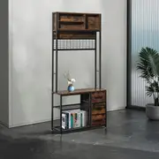 ACA Minimalist Multi-Purpose Storage Shelf Bookcase Space Saving Hooks Drawer Brown