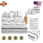 Geometric Black & White Full Size Cotton Sheet Set with Deep Pockets - 4-Piece