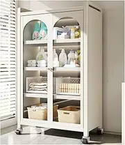 LVLDAWA Kitchen Storage Cabinet, Freestanding Adjustable Shelves Storage Rack Mobile Microwave Stand with 4 Rolling Casters for Dining Room, Living Room(White,60x42x160cm)
