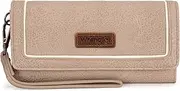 [Montana West] X Wrangler Wallet for Women Phone Wristlet Wallet Ladies Felame Large Capacity Clutch Wallets with Coin Purse, Khaki-white