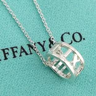 TIFFANY Atlas系列-925t純銀簍空羅馬數字戒環墜飾項鍊