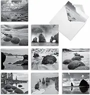 The Best Card Company - 10 Blank Note Cards with Envelopes (4 x 5.12 Inch) - Black & White Photos, Bulk Boxed Set - On the Rocks M3309
