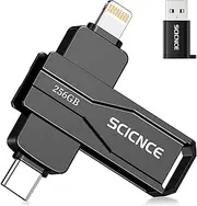 SCICNCE 256GB Flash Drive Intended for iPhone iPad, Memory Stick Storage for Photos and Videos Backup, Compatible with iPhone iPad Android PC, Plug and Play, No Application Required (Dark Gray)